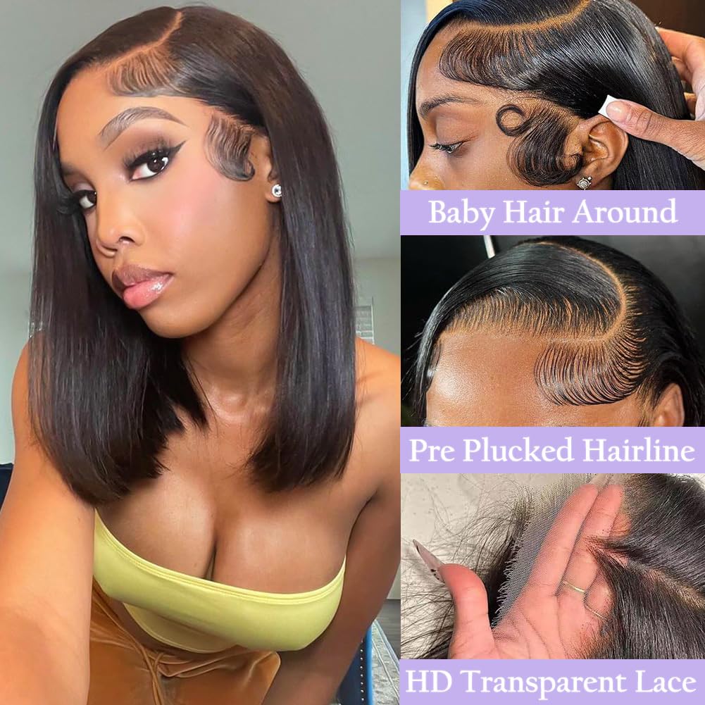 Amazon.com : Short Bob Wig Human Hair Straight Bob Lace  display picture 1