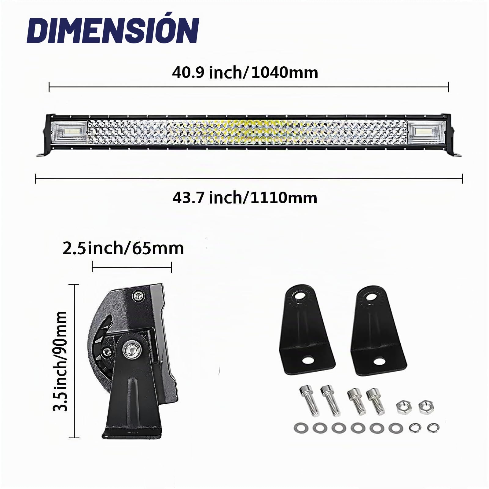 Barra de luz led,Barra Luminosa LED, 12v 24v, 42 Pulgadas 540w Triple Fila 7D, con cableado, Faro de Trabajo LED para camión,Tractor, camión, ATV,SUV (42 Pulgadas + cableado)