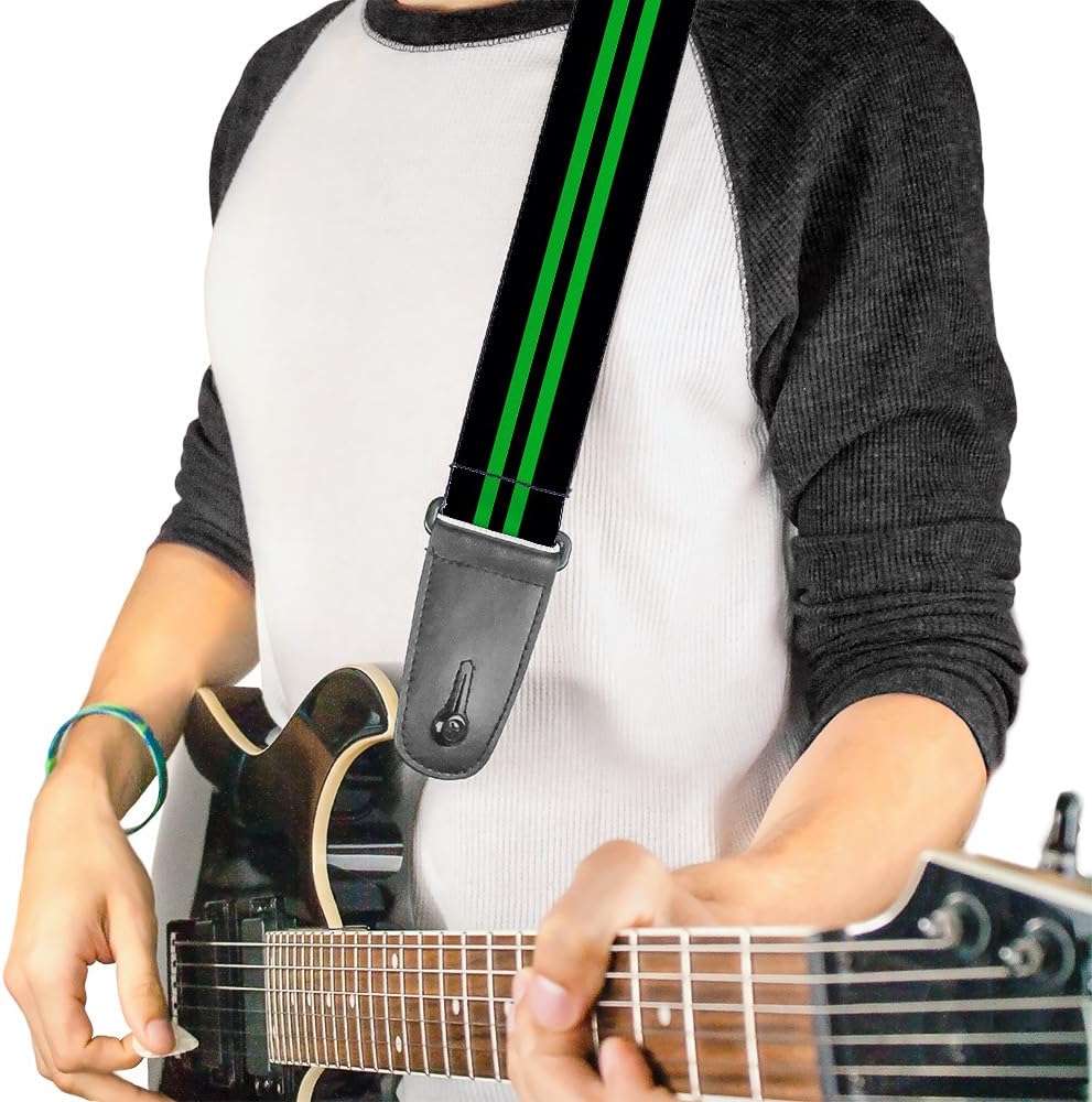 Buckle-Down Guitar Strap Stripe Black Green 2 Inches Wide