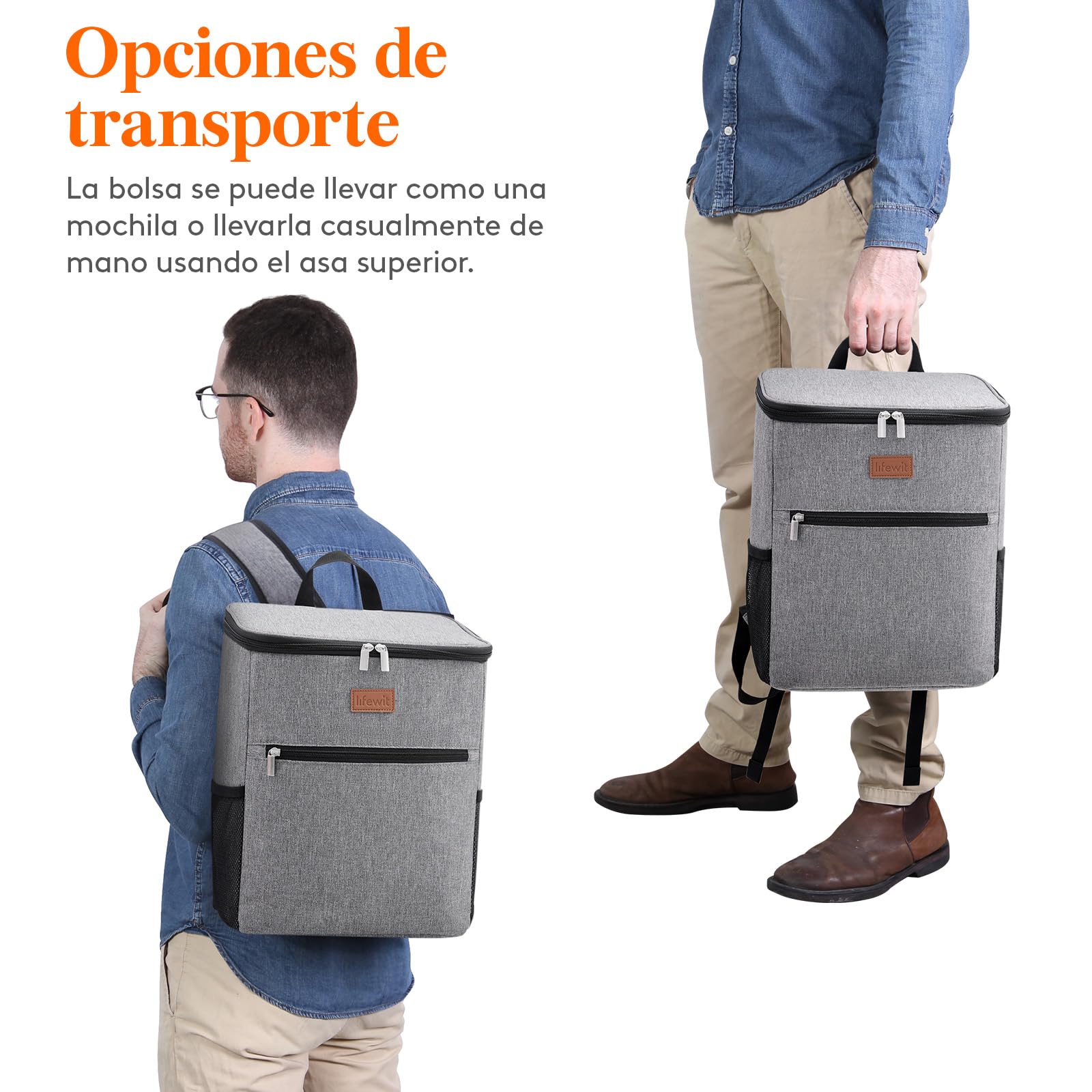 Lifewit Mochila Nevera 24L (30 Latas), Mochilas Neveras Portatil Isotermica, Bolsa Termica Porta Alimentos Impermeable, Cooler Bag para Playa, Picnic, Camping, Viaje, Trabajo, Gris