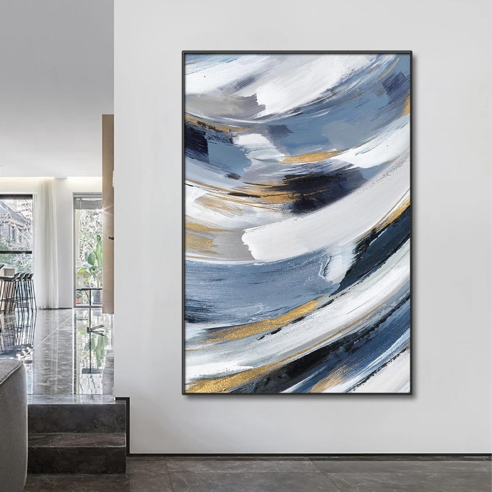 Impression sur toile bleu or blanc pour art mural abstrait moderne de maison