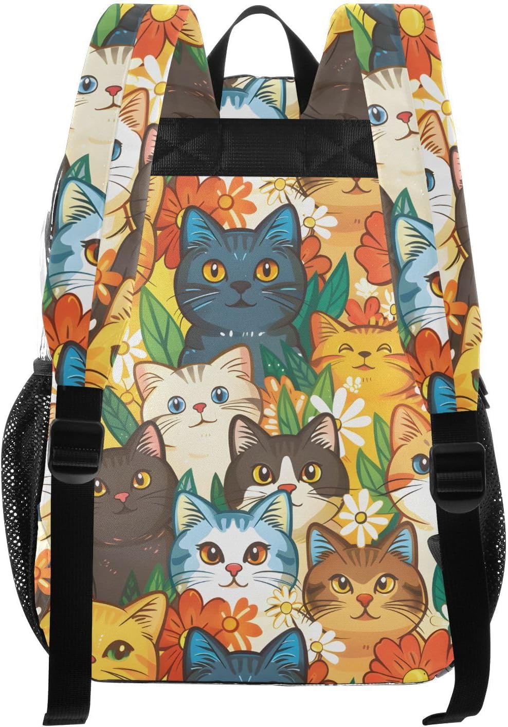 Cute Cat Kitten Flower Floral Clear Backpack Heavy Duty See Through Transparent PVC BookBag for Kids Boy Girl Adult School Work