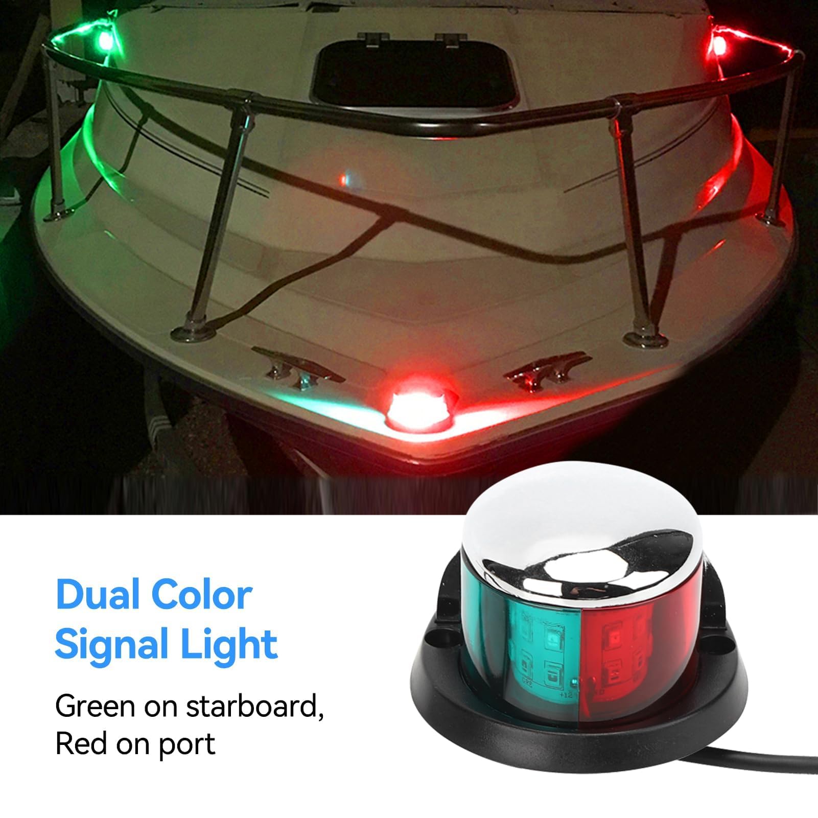 HERCHR Luci di Navigazione per Barche, 12V LED Rosso e Verde Lampada per Segnale di Navigazione Lampada per Yacht, Alta Visibilità Crociera Notturna Attrezzatura Sicurezza, Luci di prua per barche