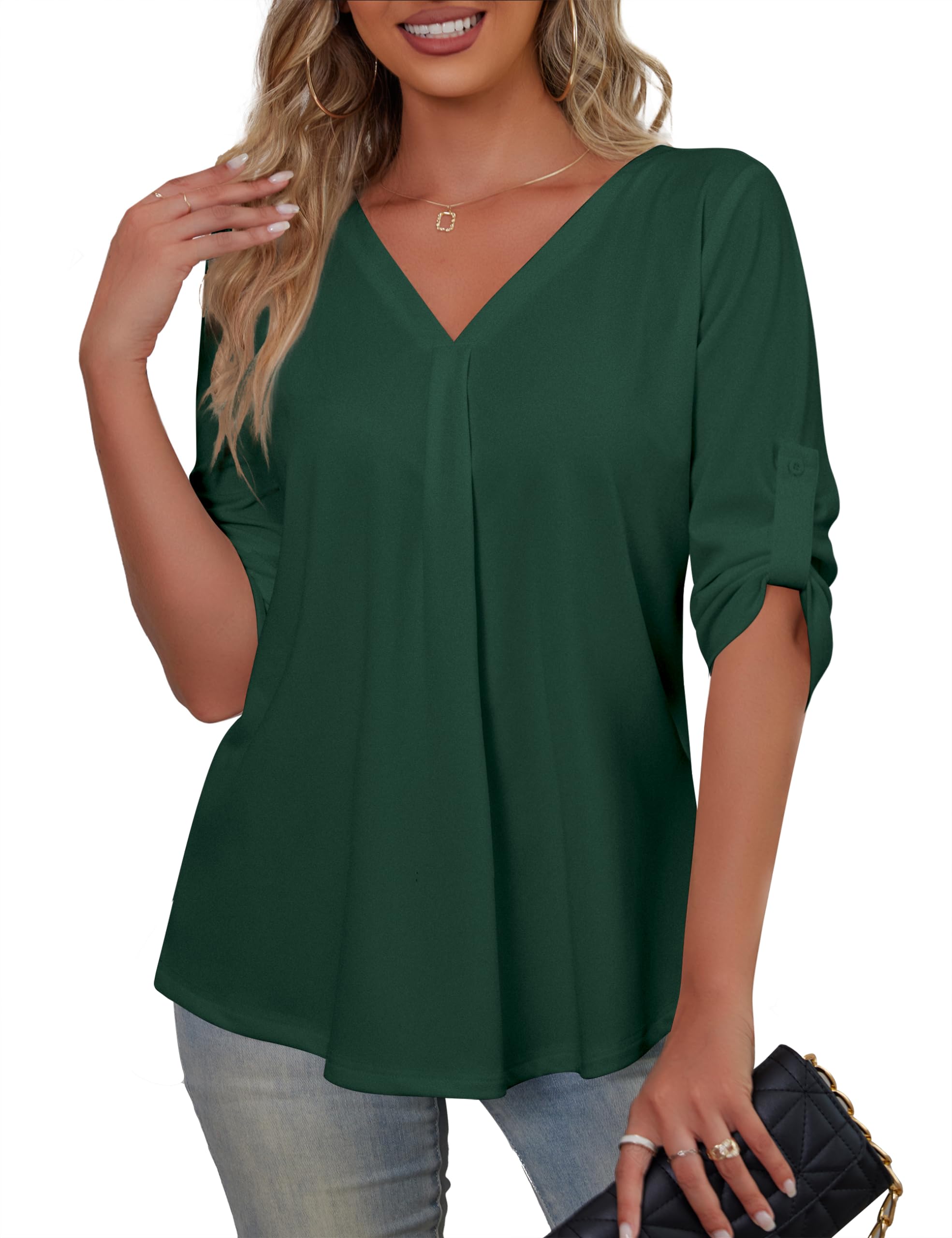 SiSoeng Tallas grandes para mujer, manga 3/4, túnica, blusa, cuello en V, elegante, camisetas M-3XL