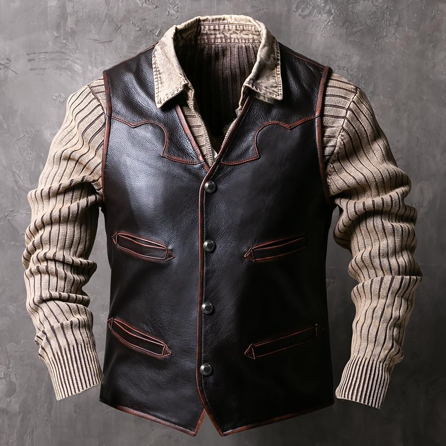 Mens Vintage Distressed Premium Cowhide Multi Pocket Leather Motorcycle Vest with Five Hidden Carry Pockets Durable4