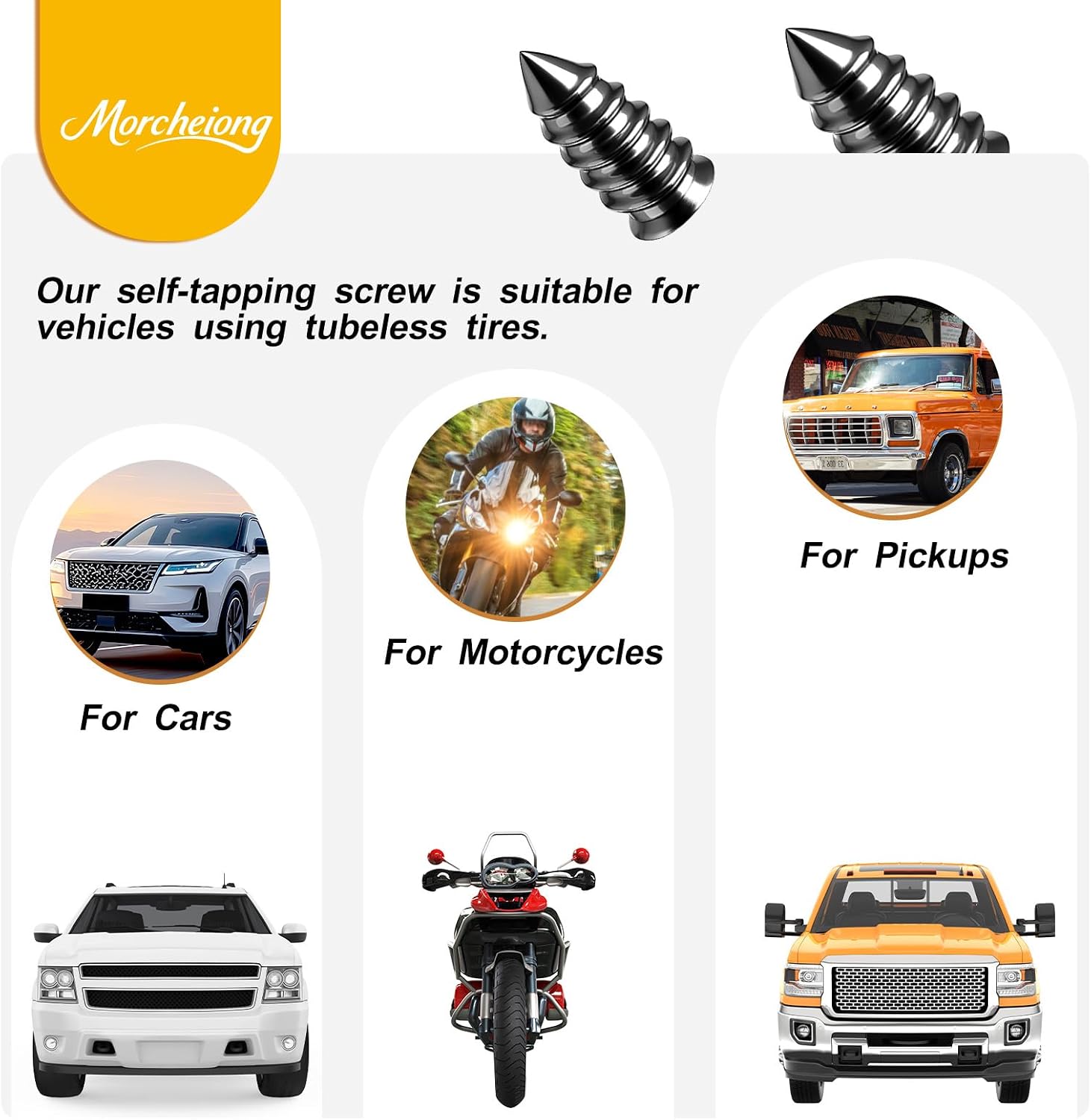 Morcheiong 30 Pcs Tire Repair Rubber Nail Kit Self-Tapping Tire Repair Screws Suitable for Motorcycles Trucks Cars Other Vacuum Tire Vehicles