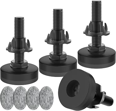 4 Pcs Adjustable Furniture Feet, 3/8" Heavy Duty Threaded Furniture Leveling Feet, Leg Levelers Screw in with Threaded Inserts for Table, Cabinets, Chair, Sofa Black