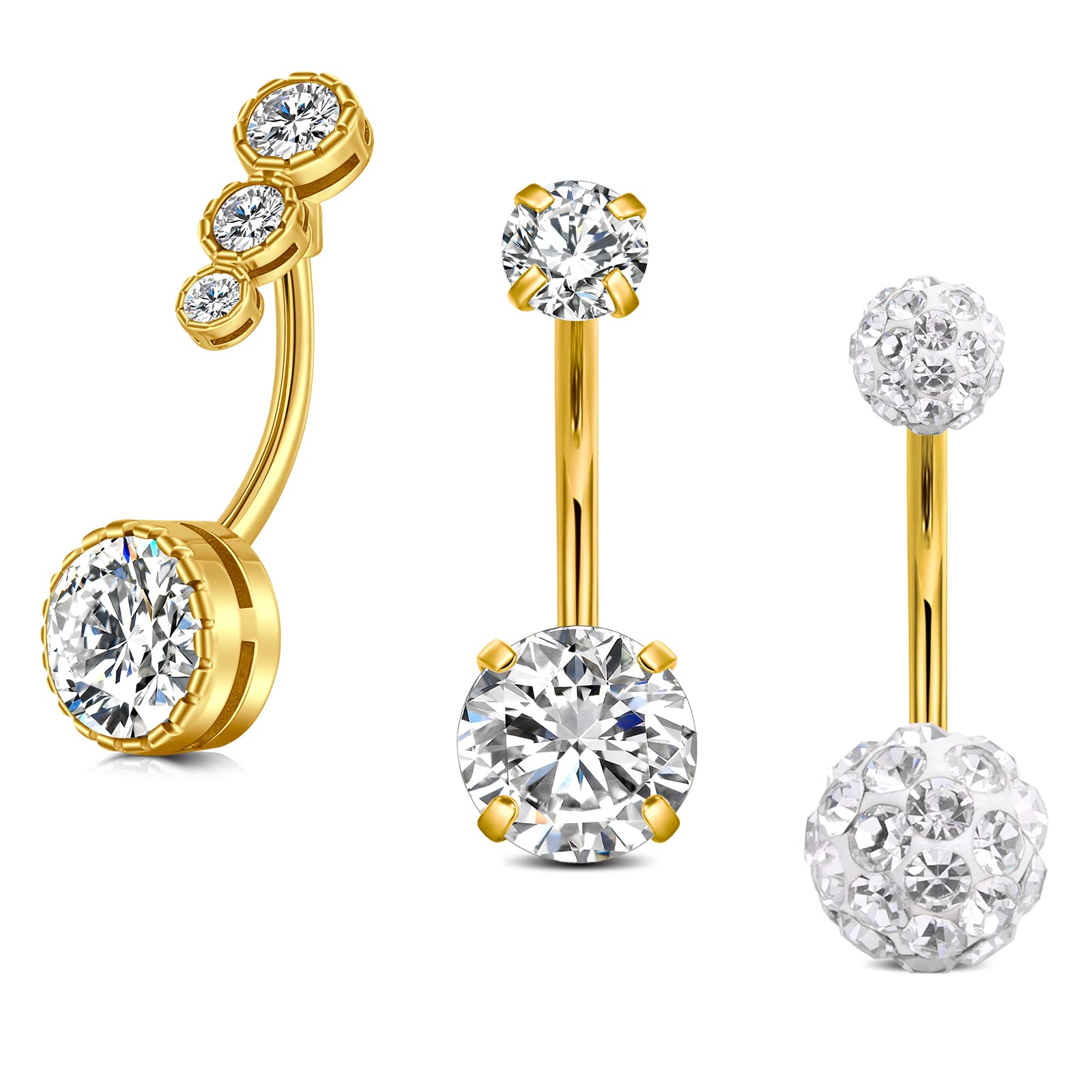 Vcmart 8er piercing ombligo 12mm set acero quirúrgico plata oro rosa piercing ombligo circonita diamante