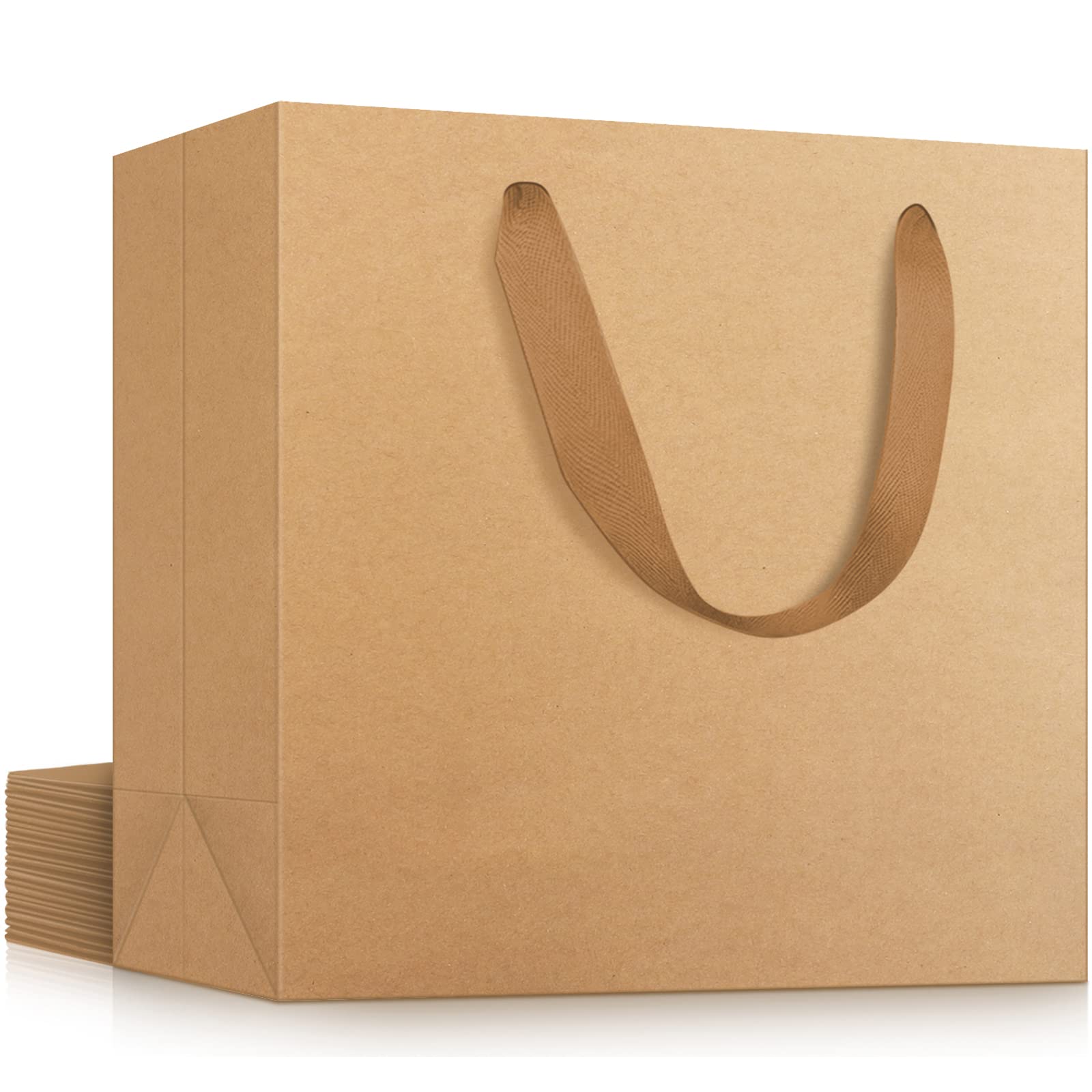EUSOAR Gift Wrap Bags in Bulk, 12 Pack 8.6x3.9x7 inches Small Kraft Paper Bags with Handles, Heavy Duty Bags for Grocery, Boutique, Retail, Business,