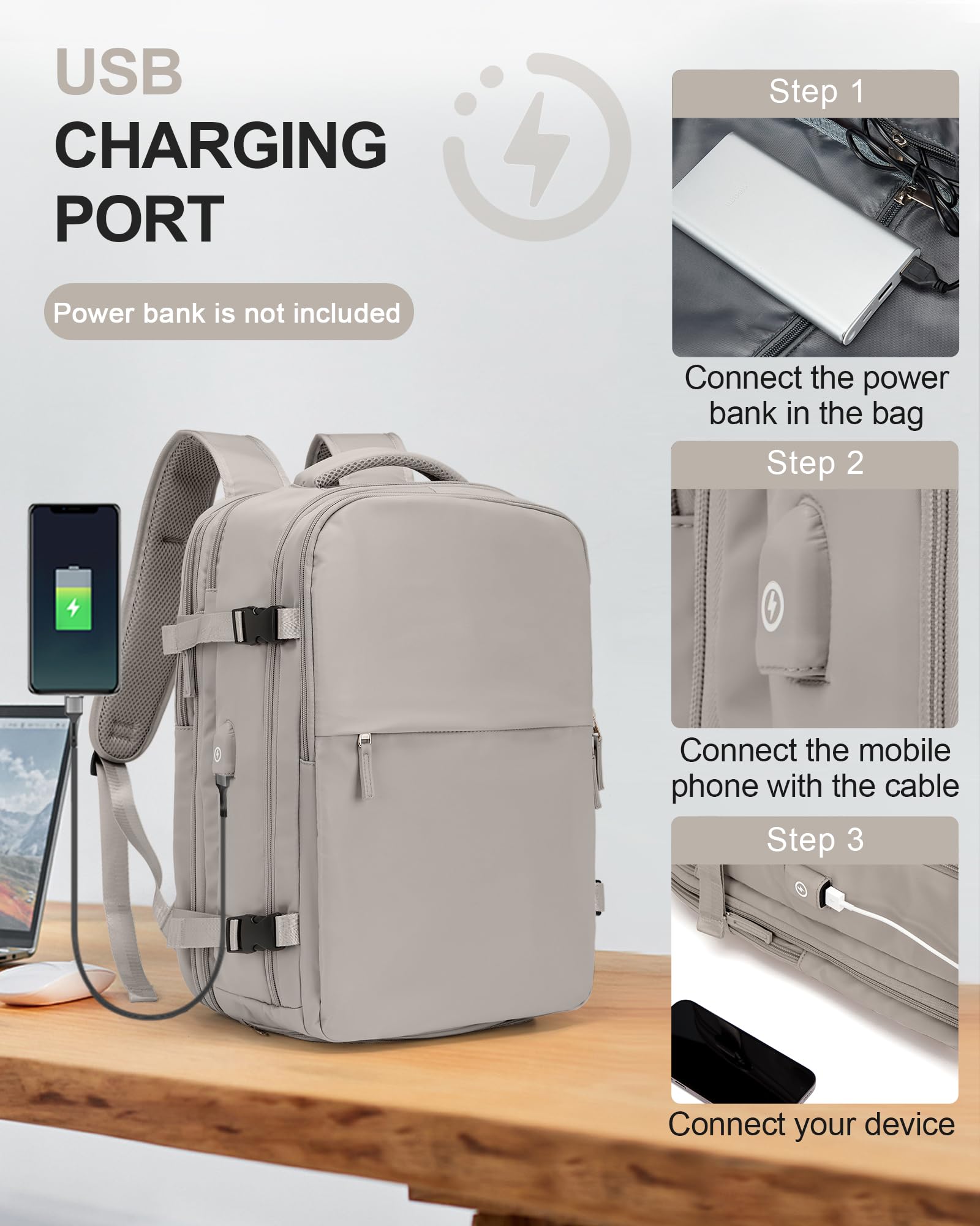 SZLX Zaino Ryanair 40x20x25 Bagaglio a Mano zaino Borse da Cabina per Easyjet 45x36x20 Zaino da Viaggio donna con porta ricarica USB, Borsa da Viaggio aereo Zaino Computer Impermeabile Casual Daypack