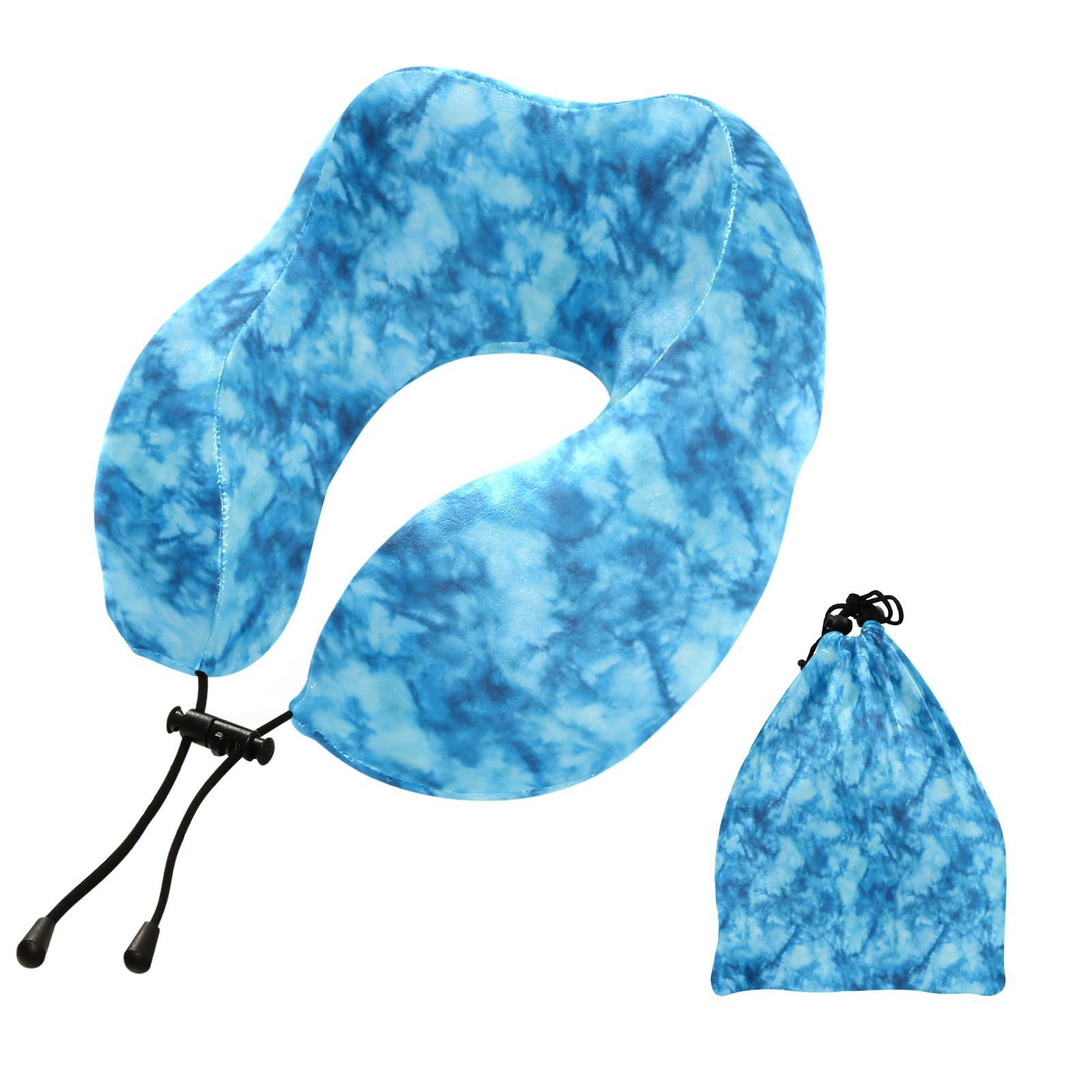 SUABO Travel Neck Pillow, Tie Dye Blue Pattern Memory Foam Pillow Neck Pillow for Airplane Car Home Recliner Use