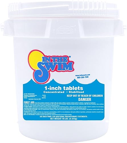 In The Swim 1 Inch Stabilized Chlorine Tablets for Sanitizing Swimming Pools - Fast Dissolving - 90% Available Chlorine - Tri-Chlor - 10 Pounds