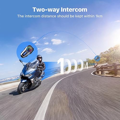 Miniatura 3 de SUOOKC Auriculares Bluetooth para motocicleta, 2 conductores, intercomunicador, casco de motocicleta, altavoces con cancelación de ruido y música