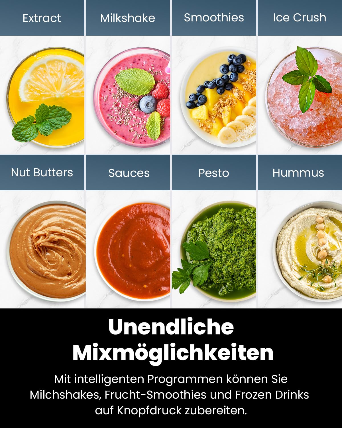 GDOR Blender Blender professionnel 1200 W avec 5 programmes, récipient en verre de 1,5 l, gobelet à emporter de 700 ml, mixeur pour smoothies, shakes, écraser la glace, fruits congelés et jus