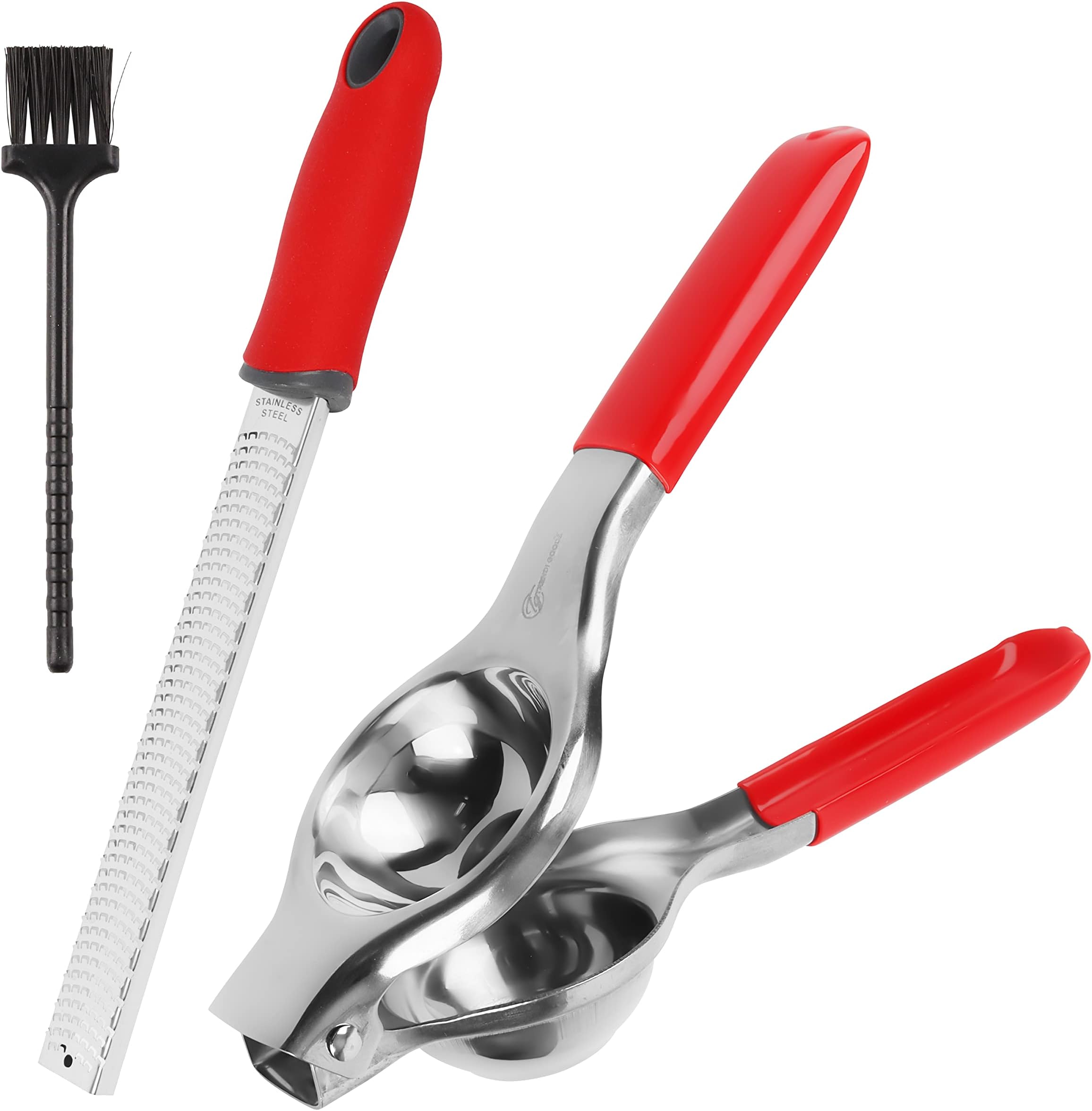 Lemon Lime Squeezer-2 piece kit- Stainless Steel Zester Nutmeg Grater - Dishwasher Safe Razor Sharp Zester with Non Slip Handles-No Pulp No Seeds