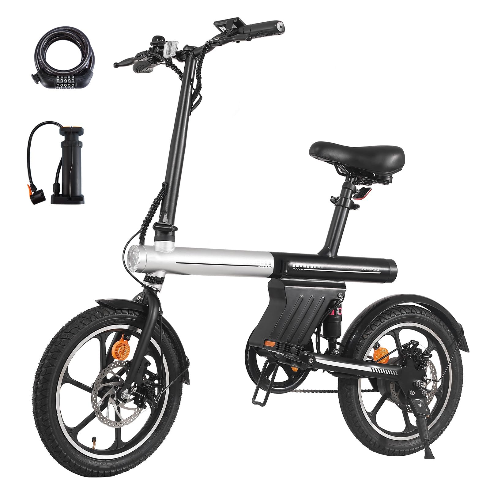 E-Bike 16" Pieghevole, Batteria Integrata, 25 km/h, LCD, Adulti
