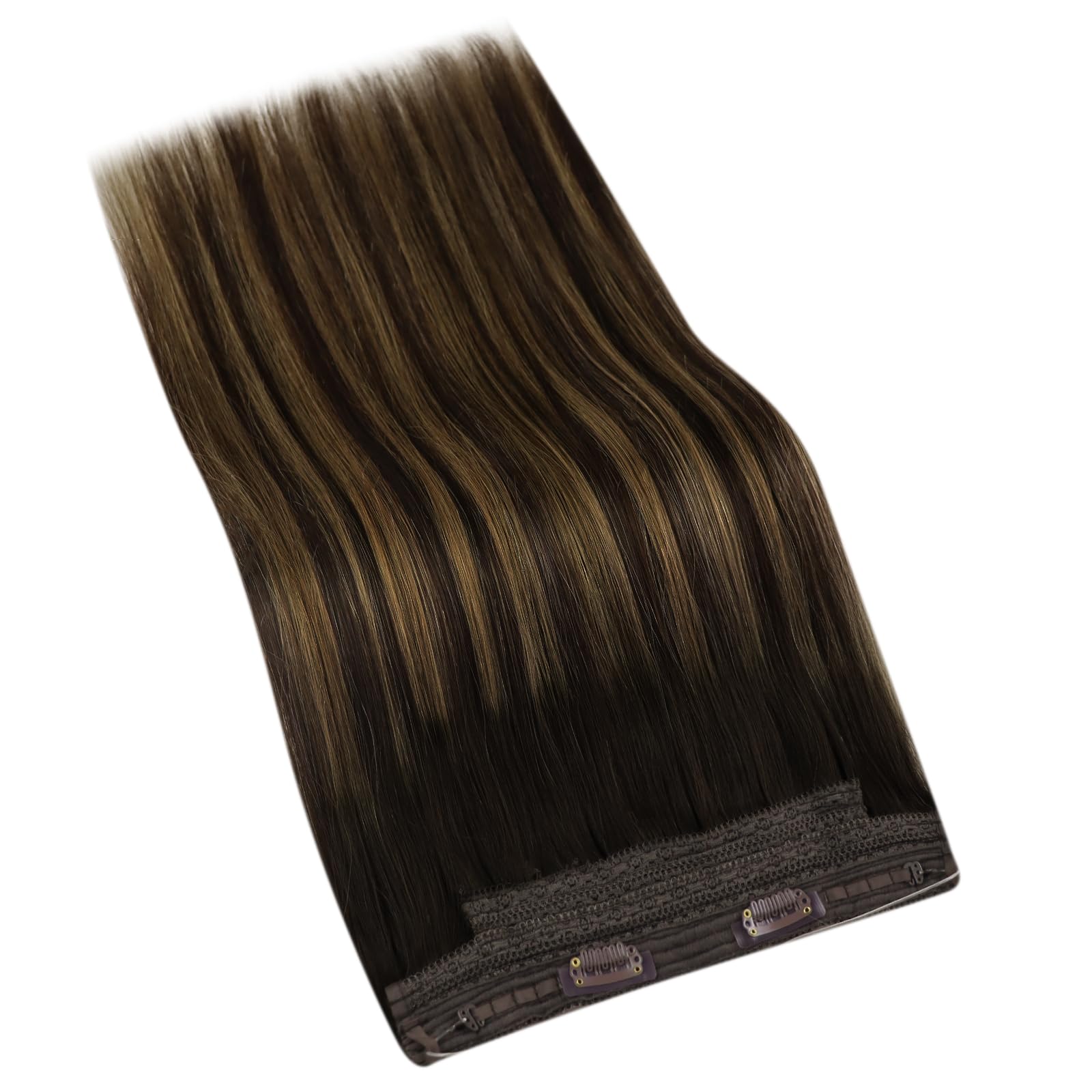 YoungSee Wire Hair Extensions Brown Balayage Invisible Wire Hair Extensions Real Human Hair Dark Brown Mix Medium Brown One Pice Hair Extensions Short Straight Hair 70G 12Inch — view 7