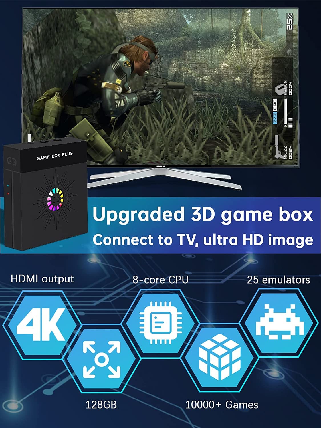 Consola de Juegos Retro, Super Game Box, integrada en más de 10000 Juegos clásicos 2D/3D, Salida HD 4K, Consola de Juegos Plug and Play, Compatible con 25 emuladores de Juegos, Adecuado para el hogar