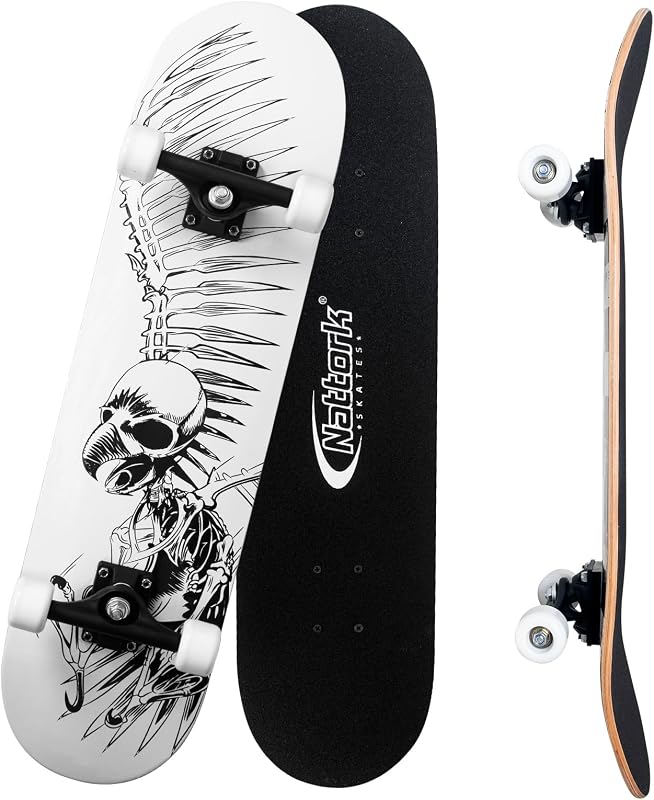 31 Inch Complete Skateboard, Standard Skateboards for Beginners, Wood 9 Layer Canadian Maple Trick Skate Boards for Boys Girls Youth Teens Adults