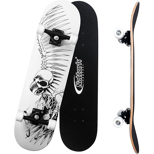 Nattork 31 Inch Complete Skateboard, Standard Skateboards for Beginners, Wood 9 Layer Canadian Maple Trick Skate Boards for Boys Girls Youth Teens Adults