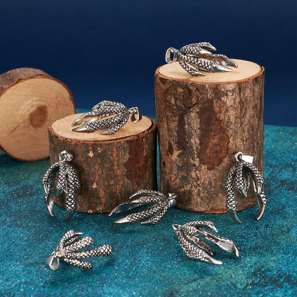 Fashewelry 30Pcs Dragon Claw Shape Metal Glue-in Bails Tibetan Style Metal 6-Paw Pendant End Caps Holder Engraving Carved for No Hole Beads Textured Connectors for Dangle Bead Charms Jewelry Making