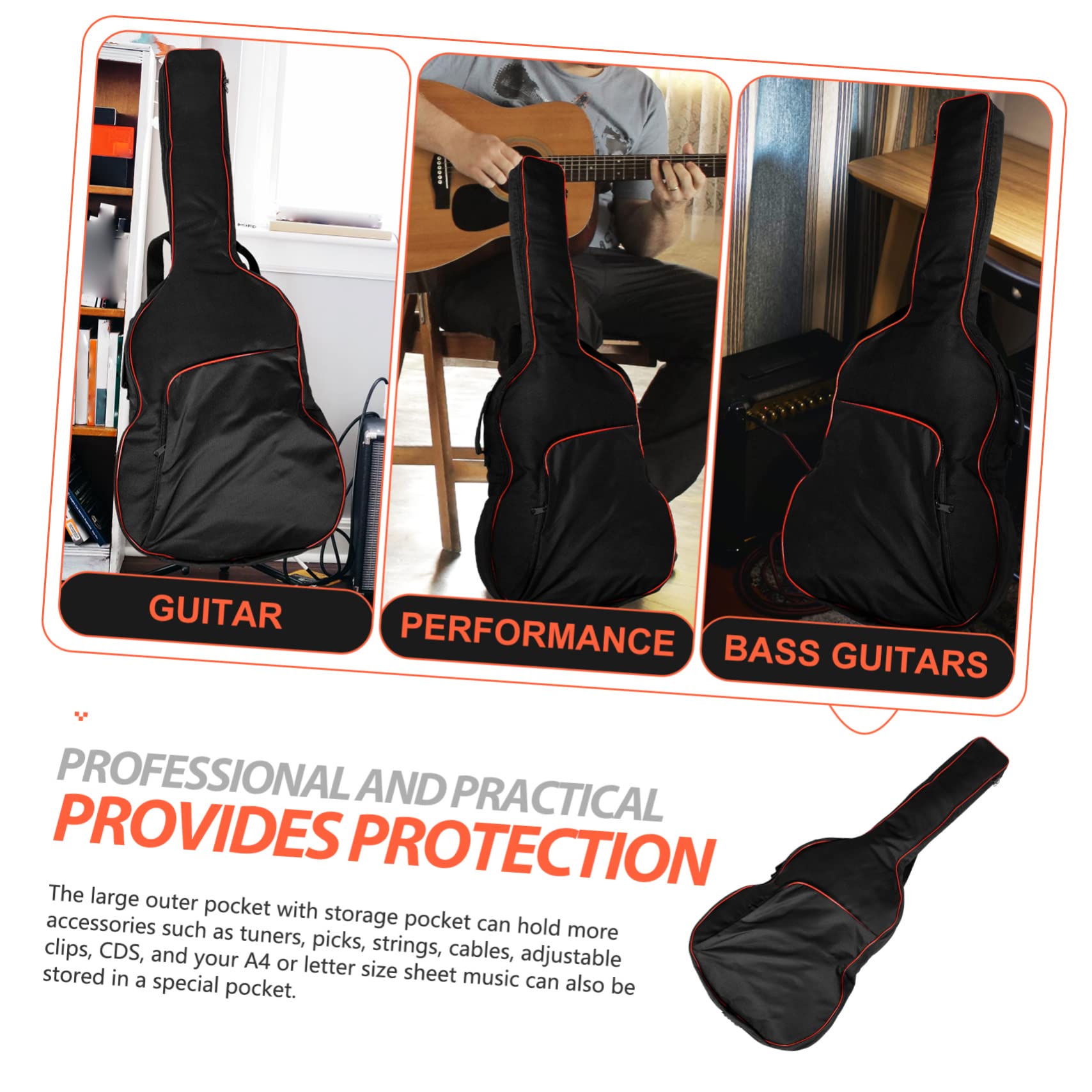 ibasenice Bolsa de Guitarra de Tela Oxford Negra de 41 Pulgadas