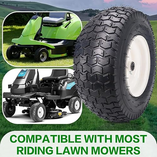 Miniatura 5 de Neumáticos para cortacésped de 16 x 6.50-8 pulgadas con llanta, 4 capas sin cámara con rodamiento de 34 pulgadas, cubo de desplazamiento de 3