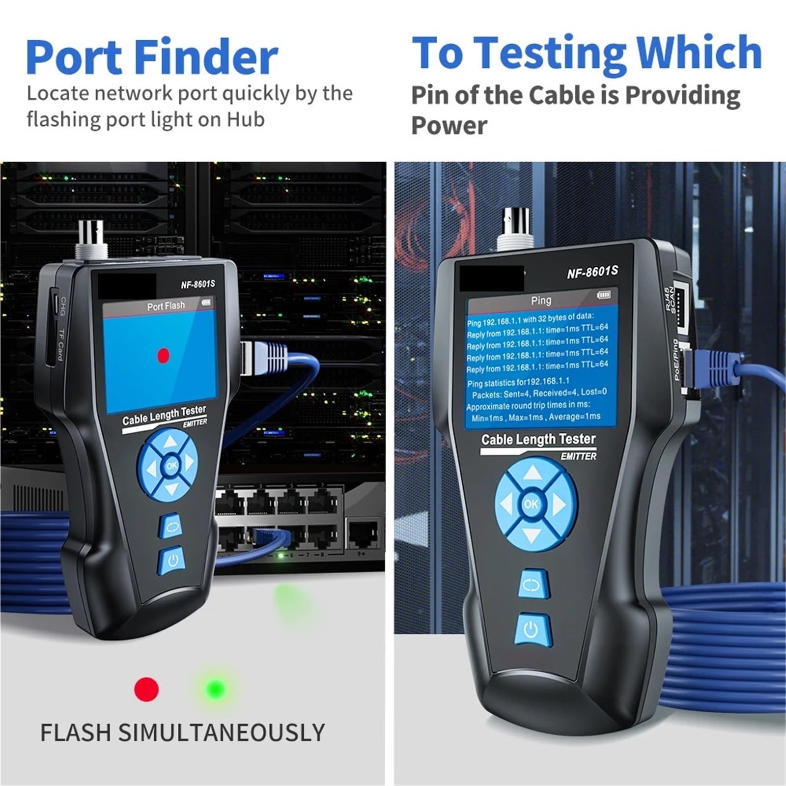 Tester per cavi di rete, Tester Per Cavi Di Rete, TDR Multifunzione Con Tensione PoE/PING/porta, Strumento Diagnosi, Rilevatore Tracciamento Della Mappatura Dei,per cavo di rete