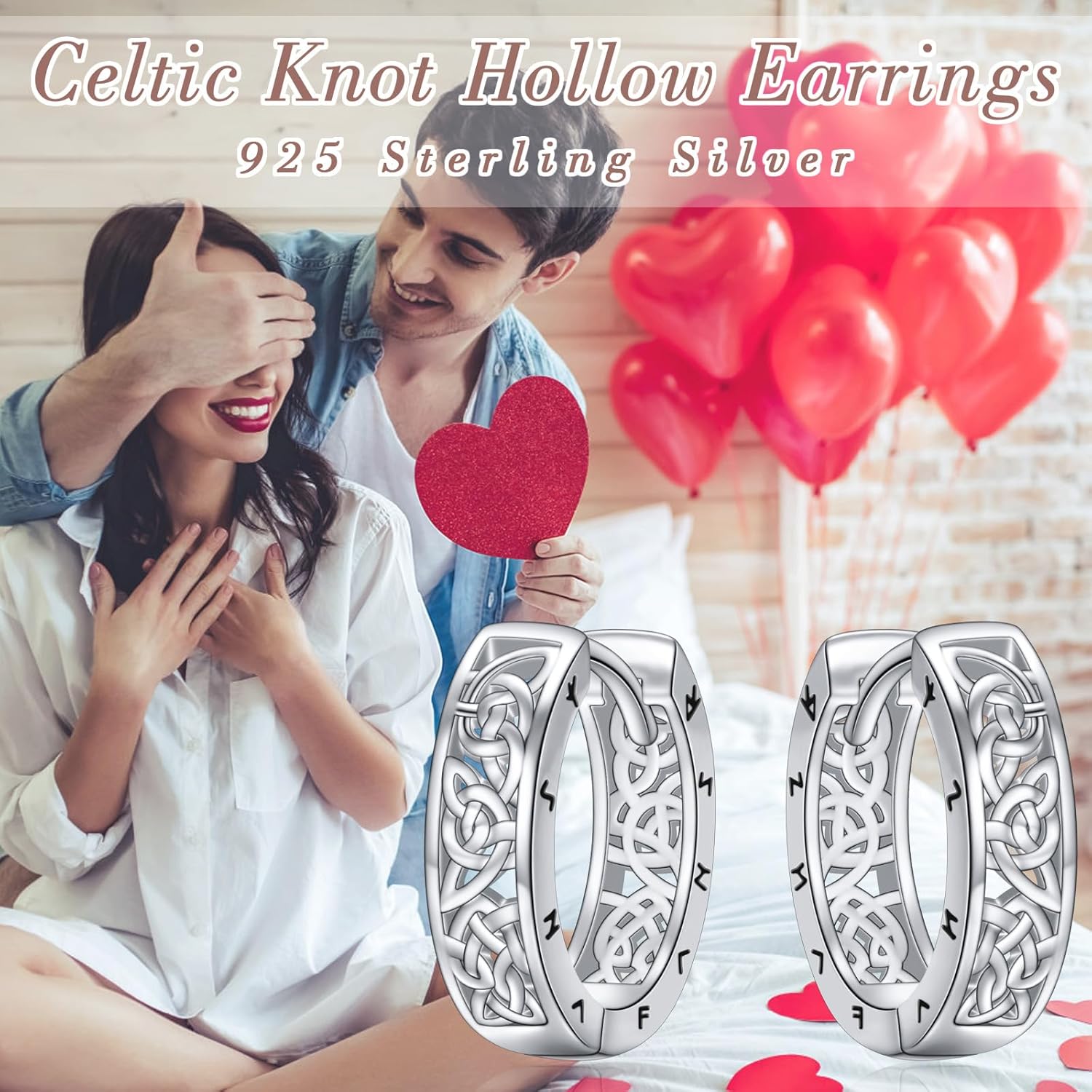 925 Sterling Silver Celtic Viking Runes Huggie Hoop Earrings, Punk Style Norse Jewelry, Unisex Gifts for Men and Women - Image 5