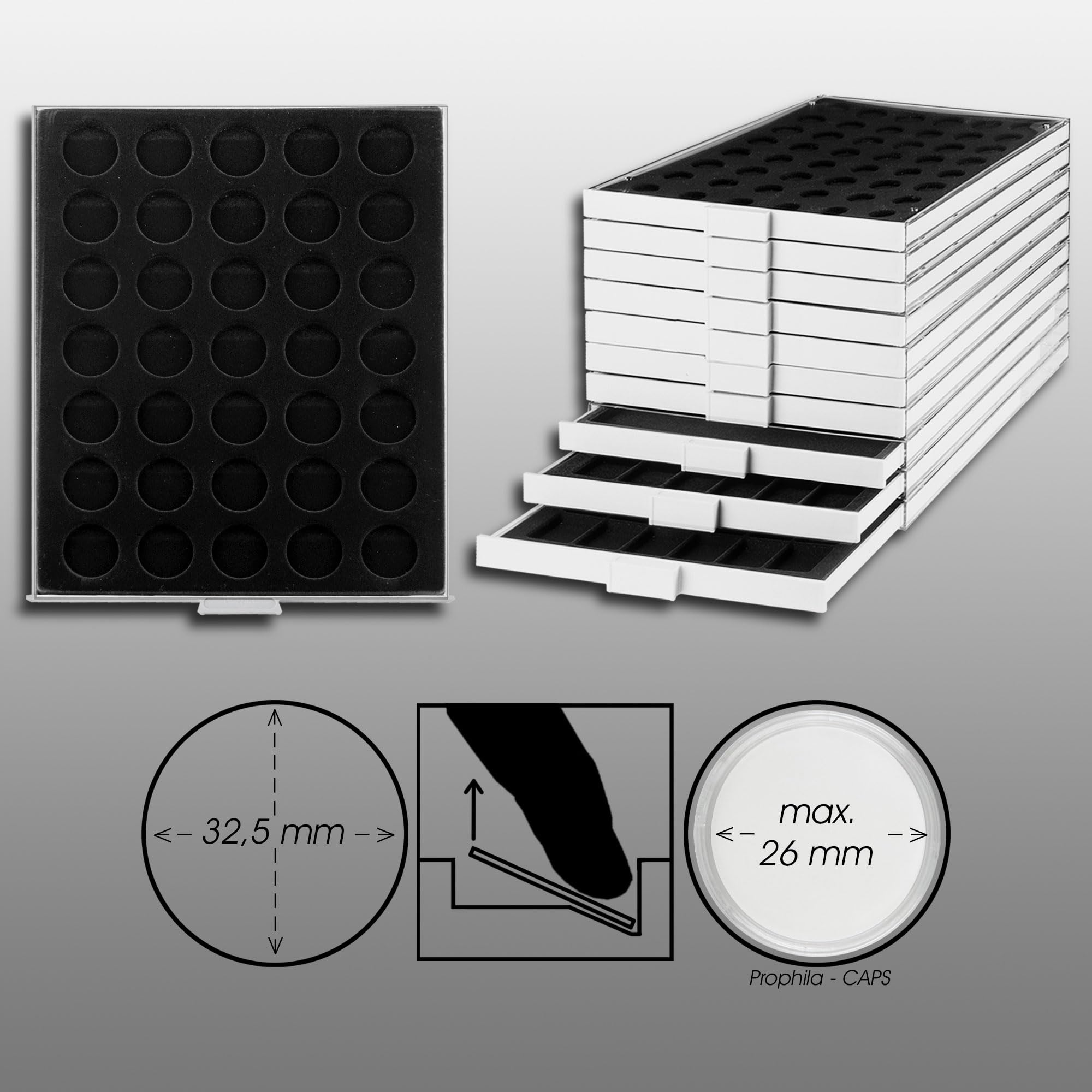 Prophila coin box gray 35 round compartments for 10/20-Euro-coins or coins up to 32,5 mm, black insert, 237 x 296 x 22 mm - Image 2
