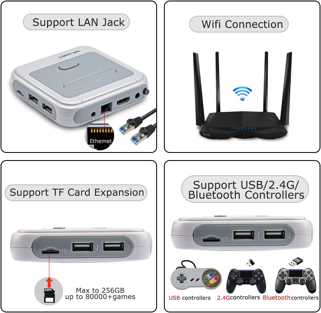 Kinhank Super Console X Video Game Console Built in 50,000+ Games,2 Gamepads,Game Consoles for 4K TV Support HD Output,Support 5 Players,LAN/WiFi,Gifts for Men Who Have Everything(SX-256GB) : Toys & Games