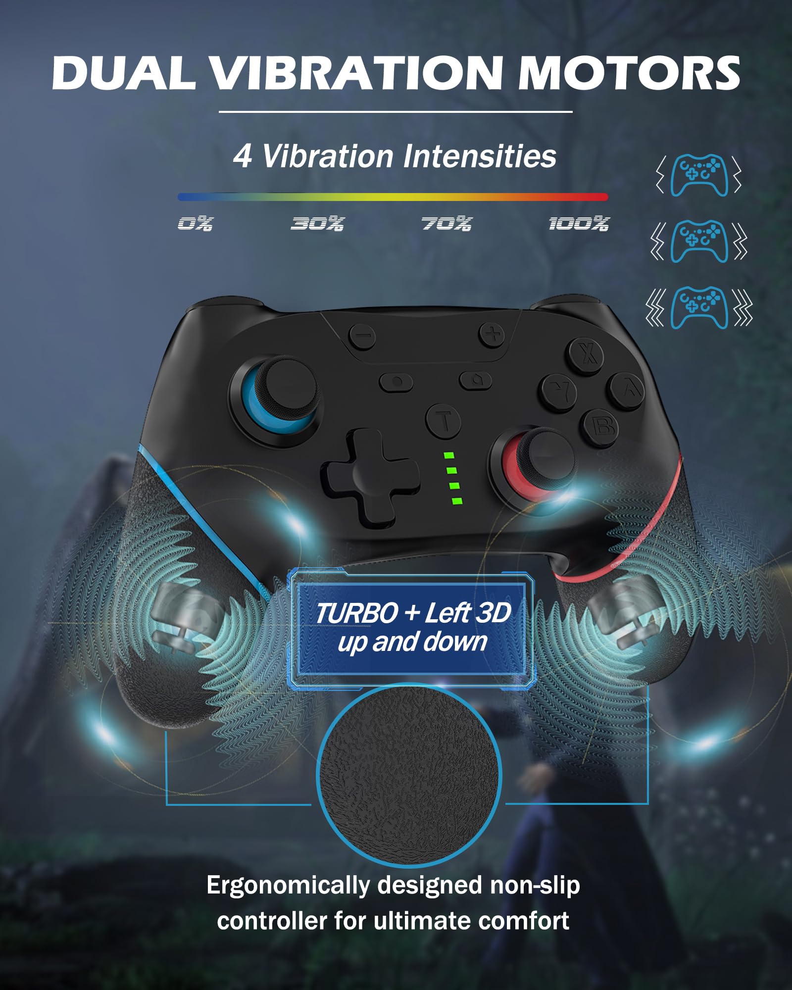 BOLEi Wireless Switch Controller für Switch/Switch Lite/Switch OLED, Pro Controller mit Programmierbar/Schnell Verbunden/Lange Akkulaufzeit/Dual Shock/6 Achsen Gyro/Turbo/Wakeup Funktion
