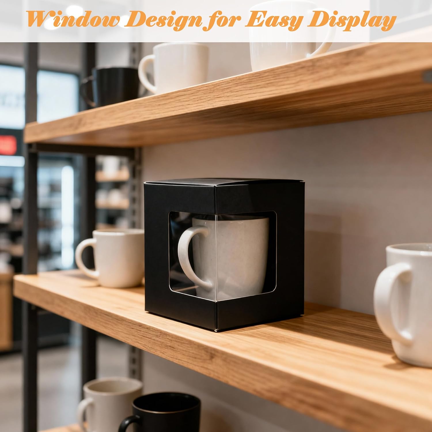 36 Pcs Mug Boxes with Window, Black Gift Boxes for Coffee Mugs, Cup Packaging Boxes for 11–15 oz, Cardboard Mug Shipping Boxes for Gifts, Crafts, Christmas Packaging