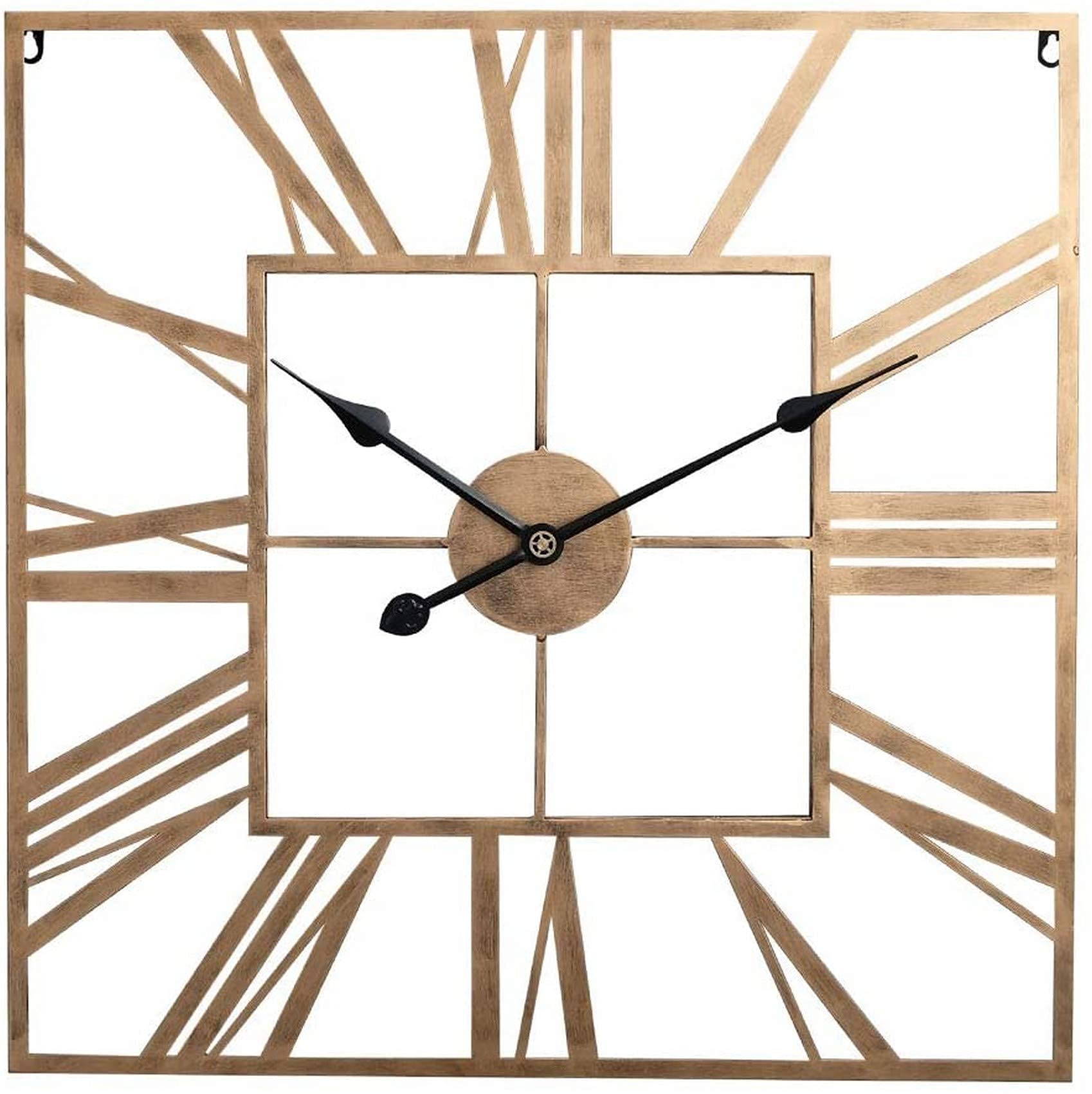 Horloge murale en métal 60 cm carrée vintage à chiffres romains