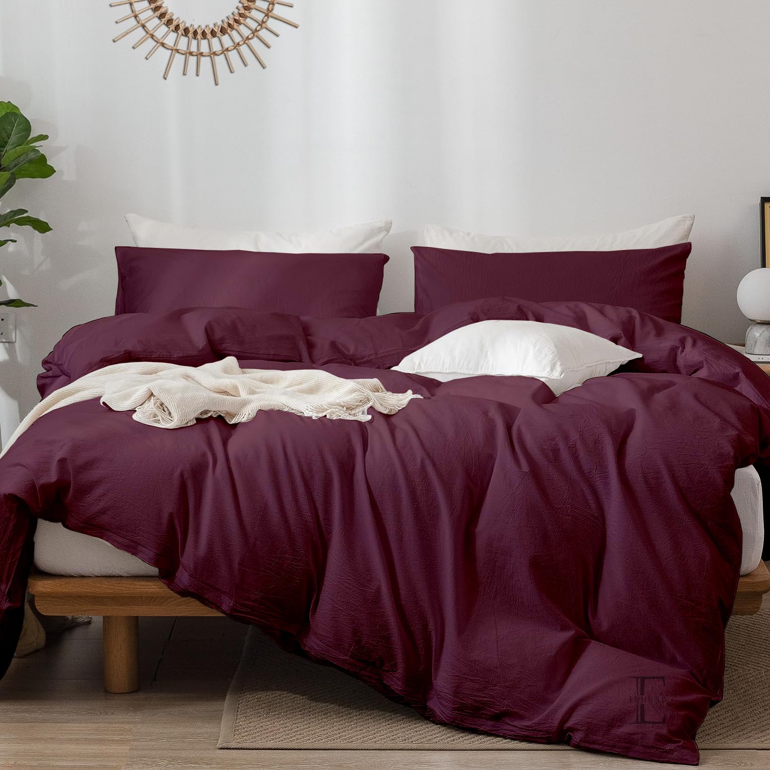 EDMUND 400 TC Brushed Microfiber Double Bed Duvet Cover Set/Comforter Cover/Rajai Cover/Blanket Cover (90"x100") Inches Quilt Cover Double Bed with Zipper & Pillow Cover - Wine