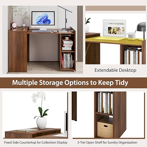 Miniatura 6 de Tangkula Escritorio extensible para computadora para espacios pequeños escritorio reversible de estudio con estantes móviles y kit antivuelco