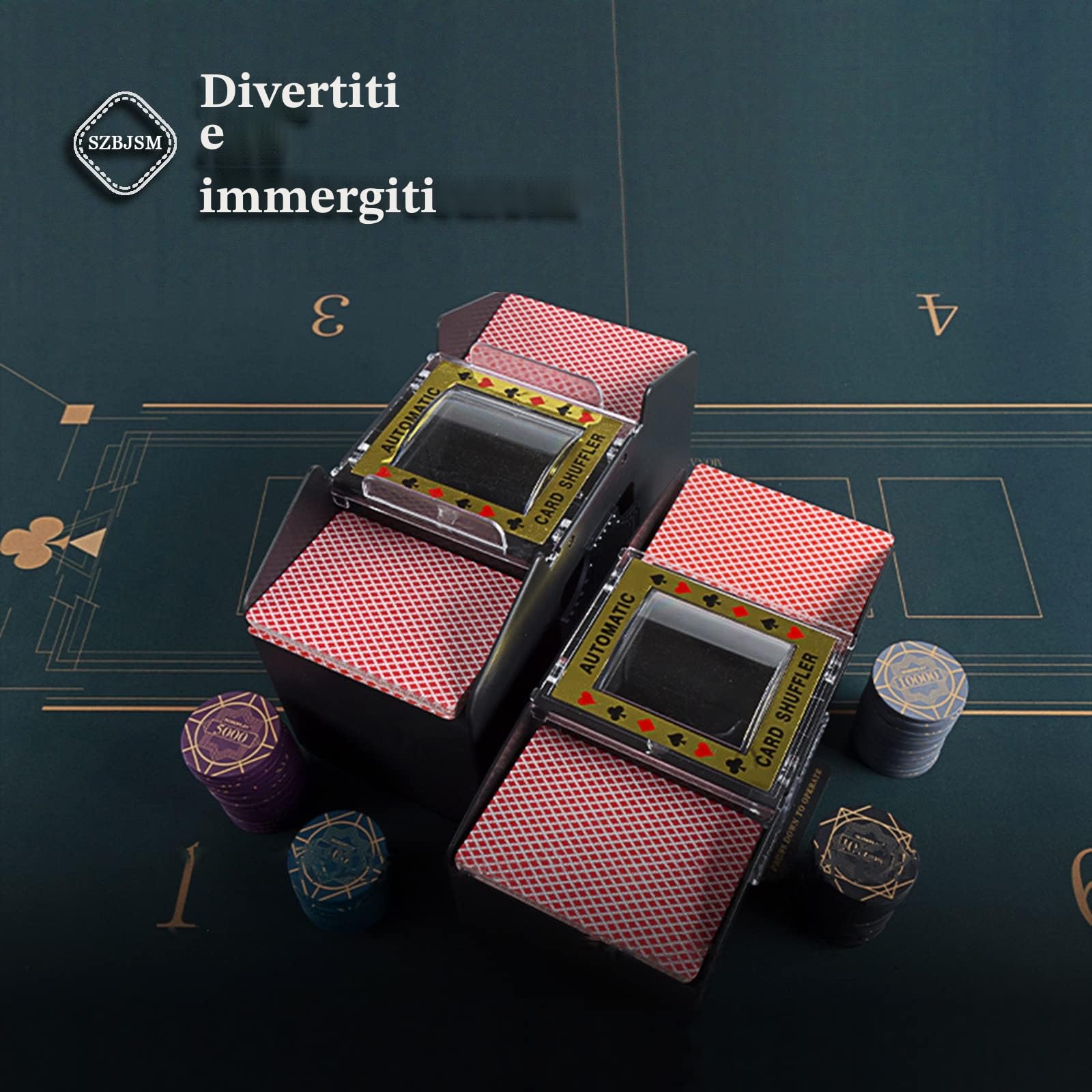 Distributore Carte Gioco Elettronico, Mischia Carte Automatico con Batteria e 2 Paia di Poker, Mescolatore Carte da Gioco per Uno, Poker, Burraco, Blackjack