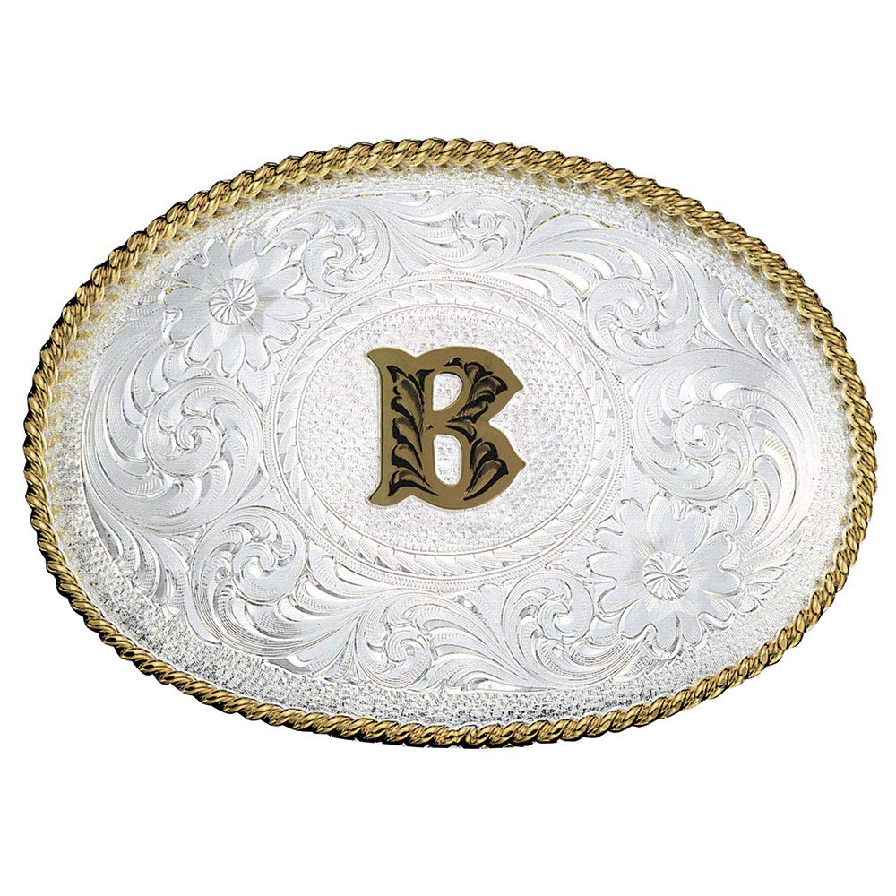 Montana Silversmiths Initial Engraved Gold Trim Western Belt Buckle