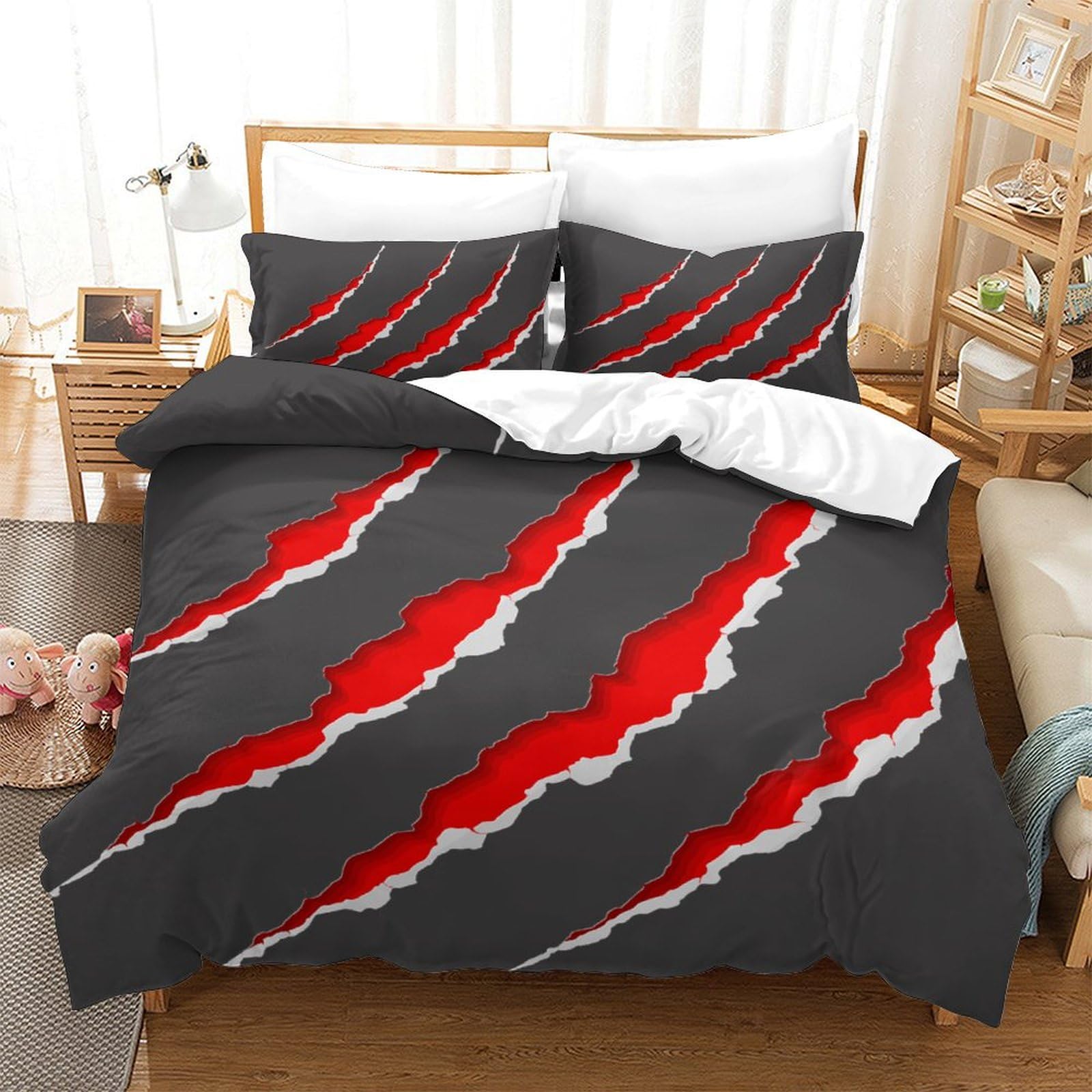 P1S9U7W5Y Trendy Claw Mark 3D Printed Duvet Cover Set 3pcs Microfiber Artistic Bedding Set Double（200x200cm）