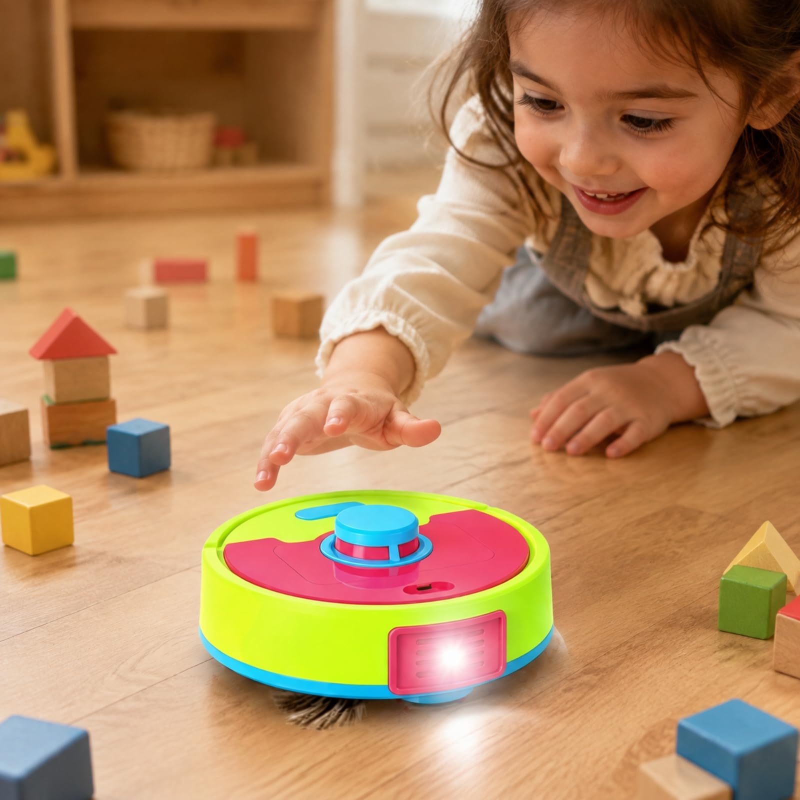 Scopa Giocattolo per Bambini con Spazzola Inferiore E Serbatoio Polvere Trasparente Robot Aspiratore Gioco Regalo Compleanno,