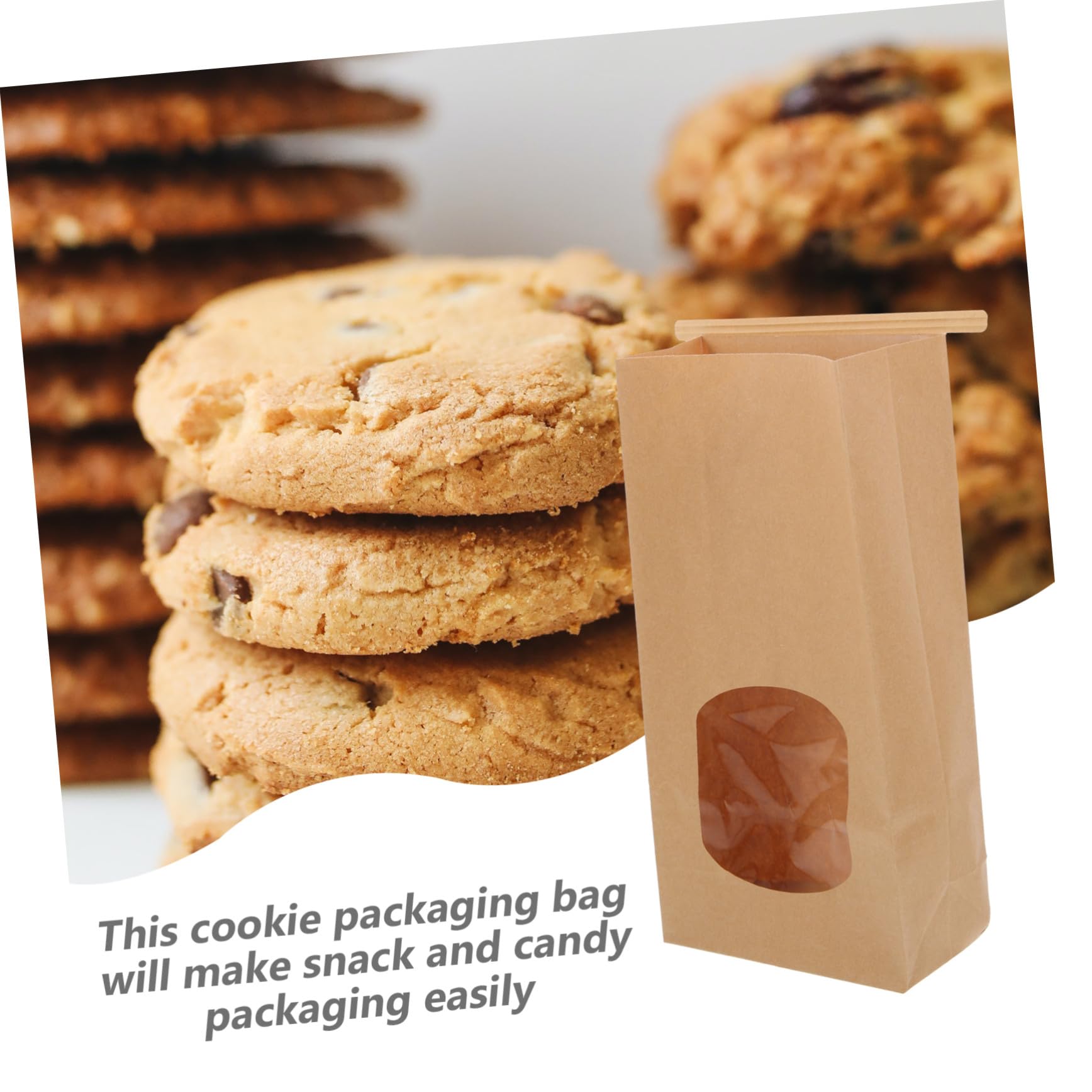 INOOMP 100 pièces Papier Kraft pour Biscuits avec Fenêtre Fermeture Sécurisée Sacs Emballage Anti-huile pour Pâtisserie Adaptés pour Usage Domestique et Commercial