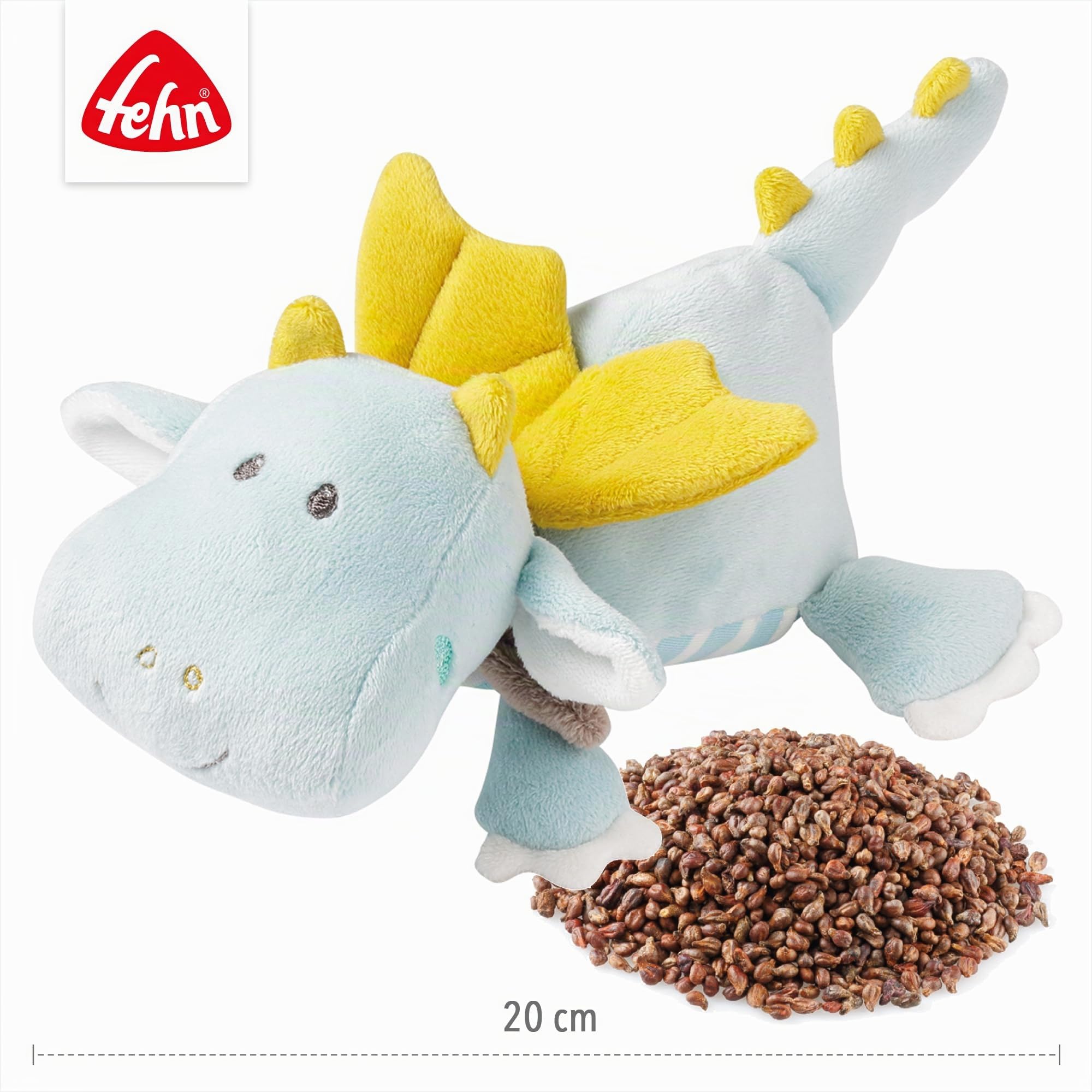 Fehn animale termico drago - Cuscino con semi d'uva in un grazioso peluche a forma di drago - Cuscino termico per il relax di neonati e bambini piccoli a partire da 0+ mesi