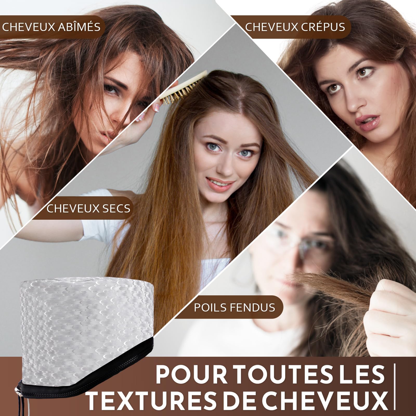 DEWEL Casque chauffant pour cheveux, 10 vitesses casque vapeur cheveux ajustable, Avec contrôle intelligent de la température et minuterie, bonnet chauffant cheveux soin, bonnet chauffant