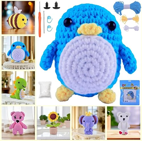 Kit de ganchillo para principiantes, animales, con tutoriales de video paso a paso, crotcheting fácil de aprender, kit de manualidades para hacer