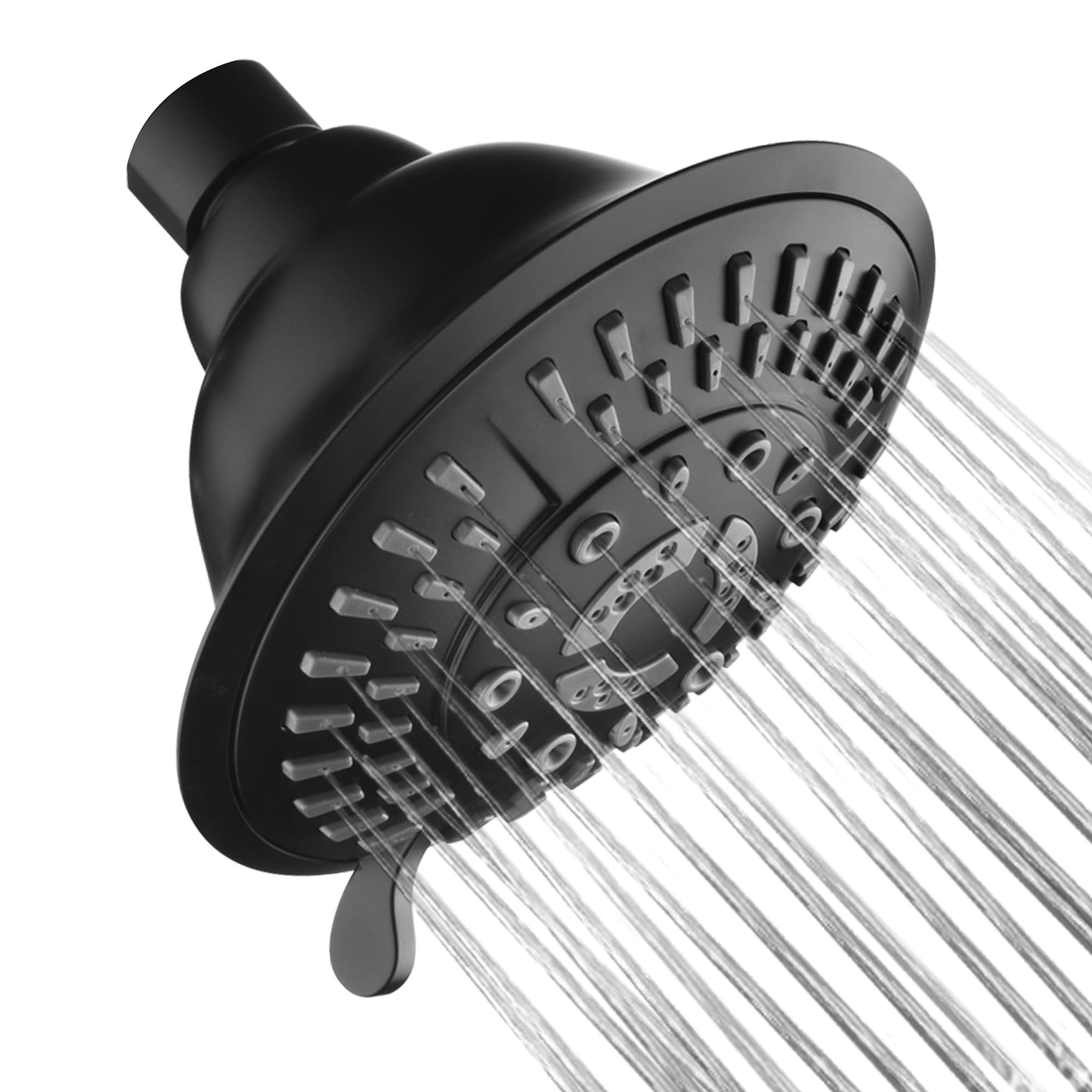 BRIGHT SHOWERS High Pressure Rain Shower Head, Fixed Shower Head with 5 Jet Settings, Adjustable Angle and Anti-Clogging Nozzles, Matte Black