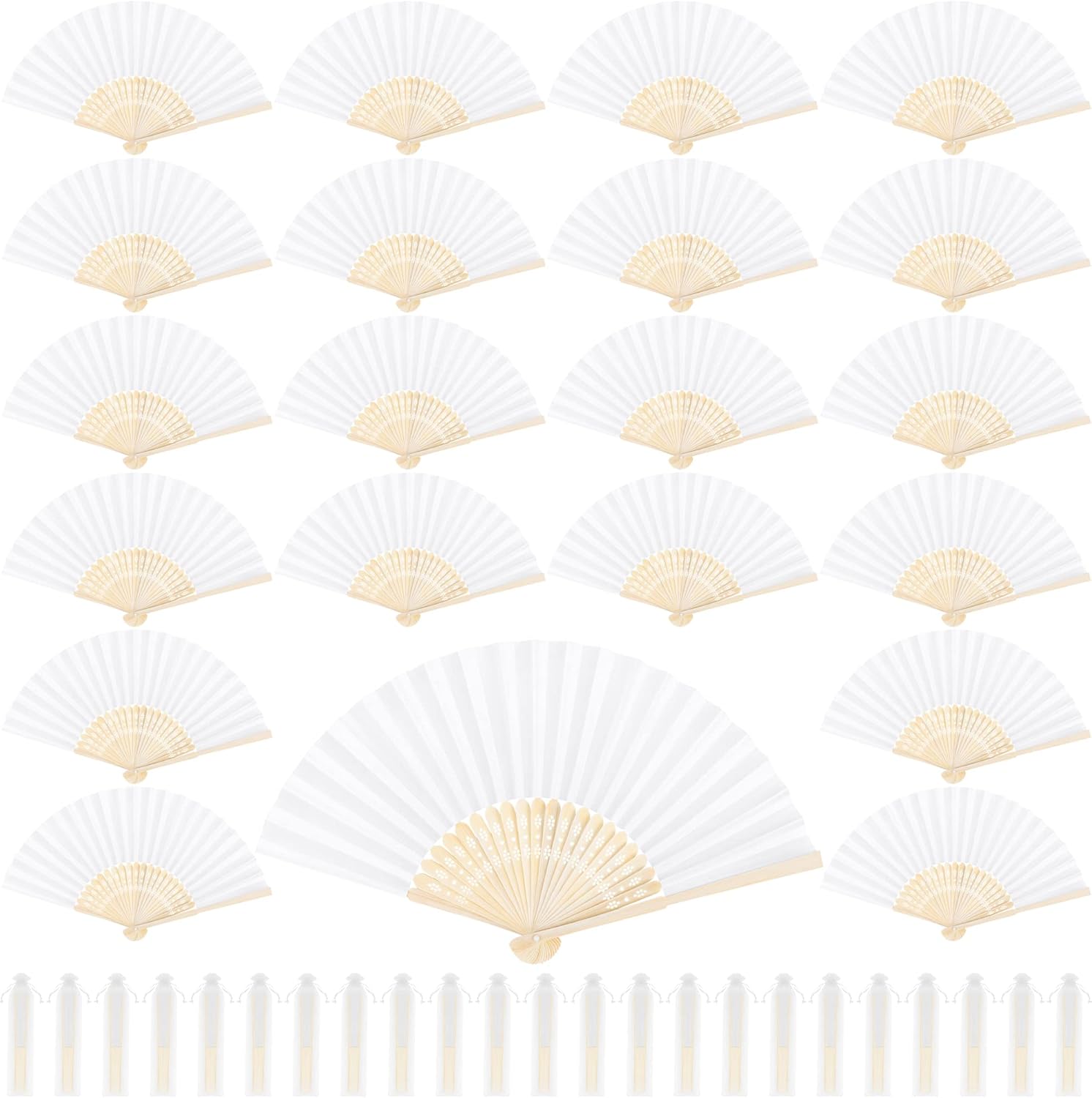Aodaer 36 Pieces Silk Folding Fans with Fabric Sleeve Bamboo Folded Fans Handheld Folding Fans Decoration Fans for Wedding, Bridal Shower, Home Decoration, Multicolor