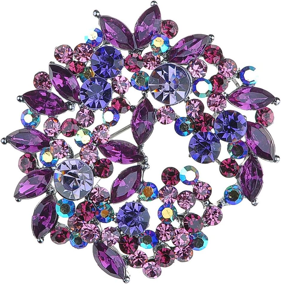 Violet Lavender Purple Crystal Rhinestone Floral Wreath Brooch Pin