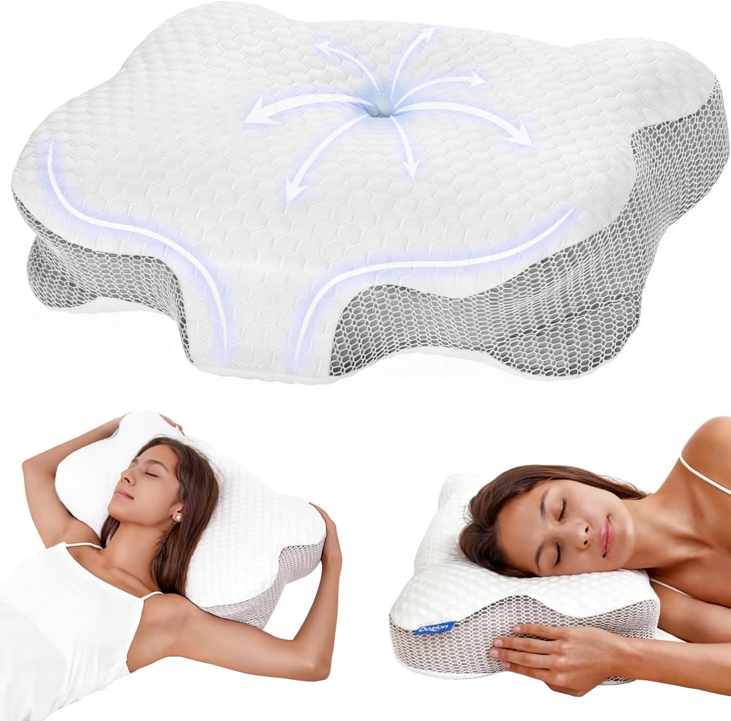 Memory Foam Pillow for Neck Pain, Ergonomic Side Sleeper Cervical Pillow, Orthopedic Pillow for Head/Neck/Shoulder Support, Neck Pillow Suitable for Back Stomach Sleepers, with Removable Cover