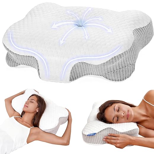 Almohada Cervicales y Cuello, Almohada Cervical Ergonómica de Espuma Viscoelastica, Almohada Ortopedica para Soporte de Cabeza/Cuello/Hombro, Dormir de Lado, Boca Arriba y Boca Abajo