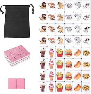 GRACIAS 2 Players Mahjong Block Set, Mahjong Tile Game with 50 Premium Pink Tiles(30mm) Animal and Food Pattern, Portable Mahjongg Set with A Carry Bag